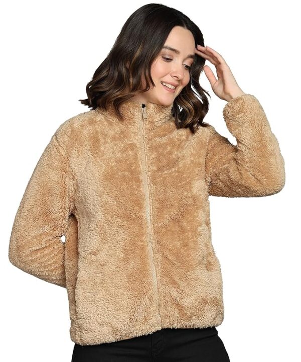 Clothing Women Polyester Fluffy Yarn Fleece Full-Zip Standard Length Jacket